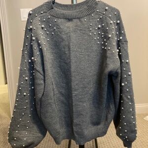 Charcoal Gray Sweater with pearl detailing, Size XL